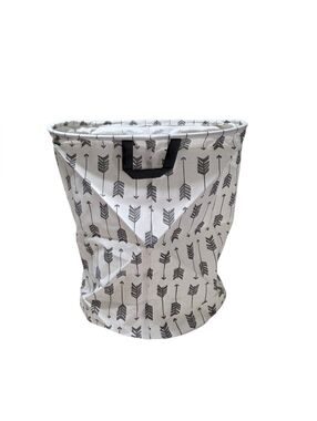 Huayee Oval Off White With Black Arrow Print Storage Basket Hamper With Handles